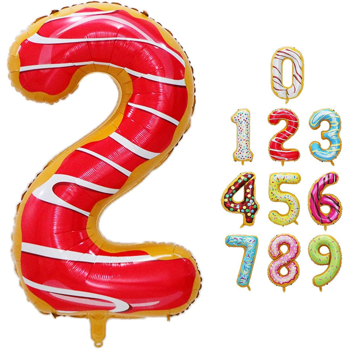 Balon Din Folie Metalizata Figurina Cifra, Imprimeu Gogosi, Tema Aniversare 100 Cm, Ambalaj Individual, Pai Inclus, Umflare Cu Aer Sau Heliu, Cifra 2 - vivimall.ro
