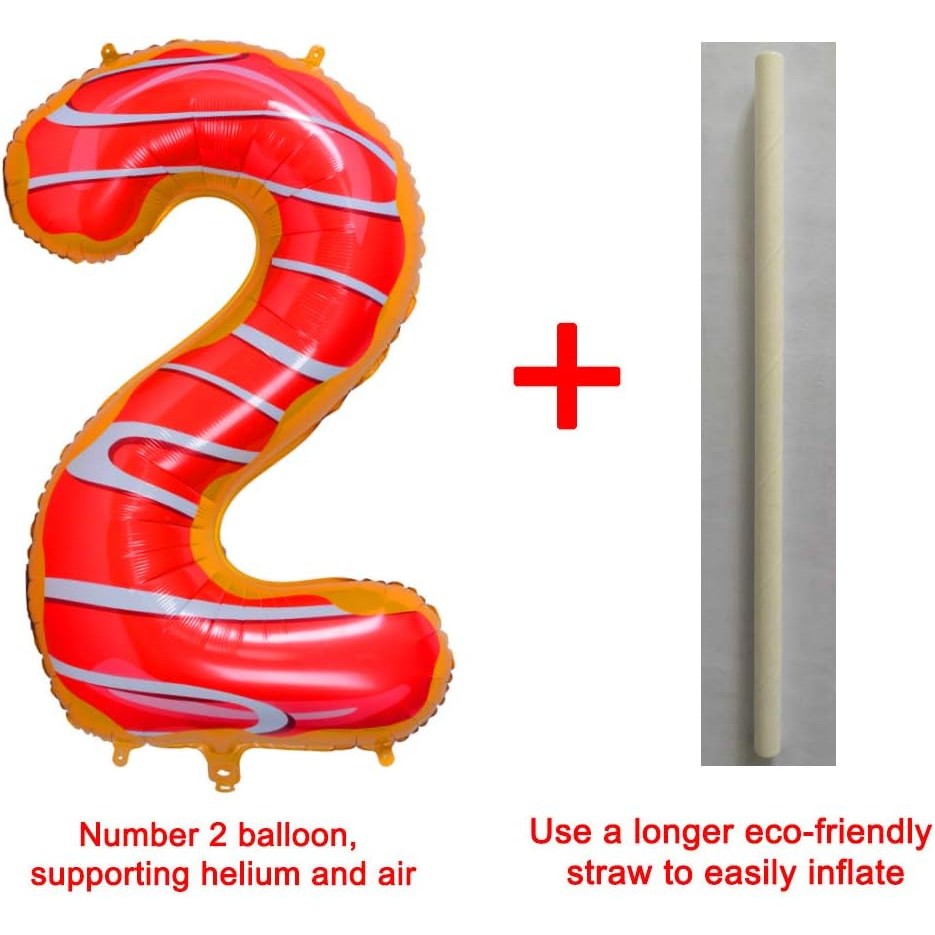 Balon Din Folie Metalizata Figurina Cifra, Imprimeu Gogosi, Tema Aniversare 100 Cm, Ambalaj Individual, Pai Inclus, Umflare Cu Aer Sau Heliu, Cifra 2 - vivimall.ro