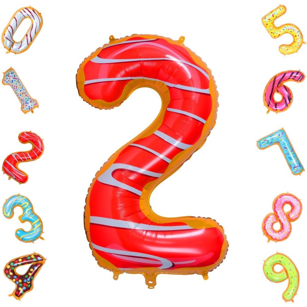 Balon Din Folie Metalizata Figurina Cifra, Imprimeu Gogosi, Tema Aniversare 100 Cm, Ambalaj Individual, Pai Inclus, Umflare Cu Aer Sau Heliu, Cifra 2 - vivimall.ro