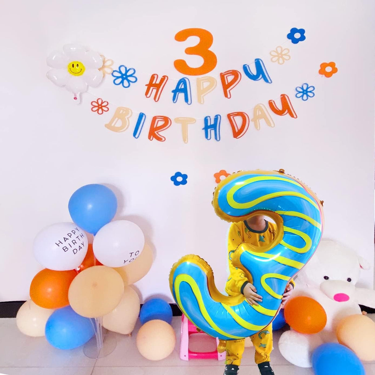 Balon Din Folie Metalizata Figurina Cifra, Imprimeu Gogosi, Tema Aniversare 100 Cm, Ambalaj Individual, Pai Inclus, Umflare Cu Aer Sau Heliu, Cifra 3 - vivimall.ro