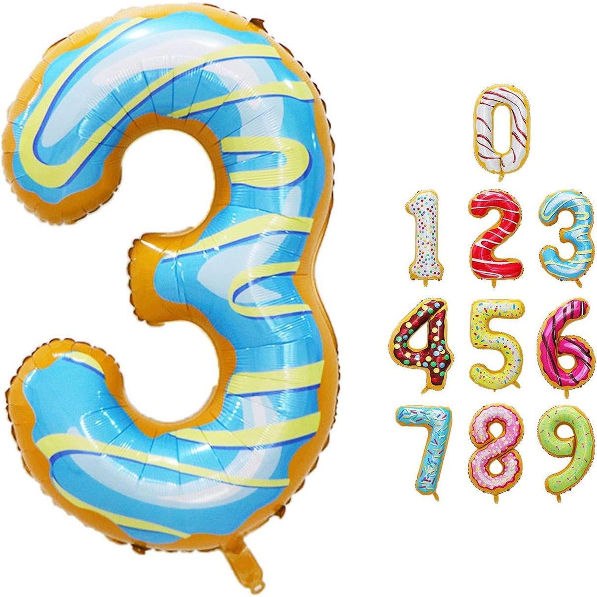 Balon Din Folie Metalizata Figurina Cifra, Imprimeu Gogosi, Tema Aniversare 100 Cm, Ambalaj Individual, Pai Inclus, Umflare Cu Aer Sau Heliu, Cifra 3 - vivimall.ro