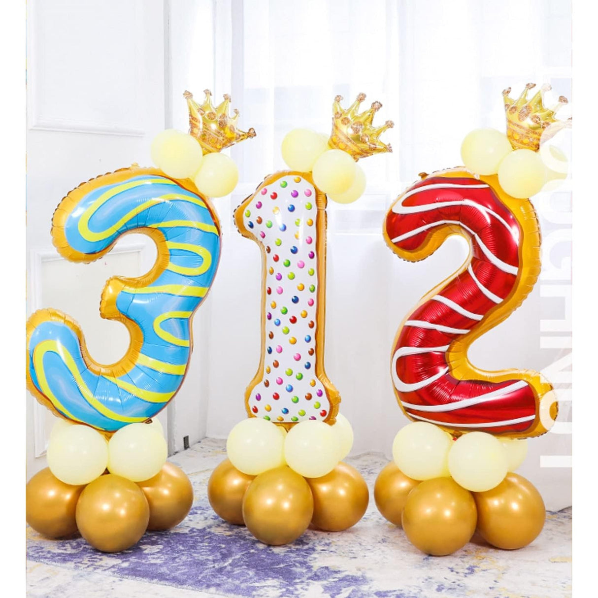 Balon Din Folie Metalizata Figurina Cifra, Imprimeu Gogosi, Tema Aniversare 100 Cm, Ambalaj Individual, Pai Inclus, Umflare Cu Aer Sau Heliu, Cifra 3 - vivimall.ro