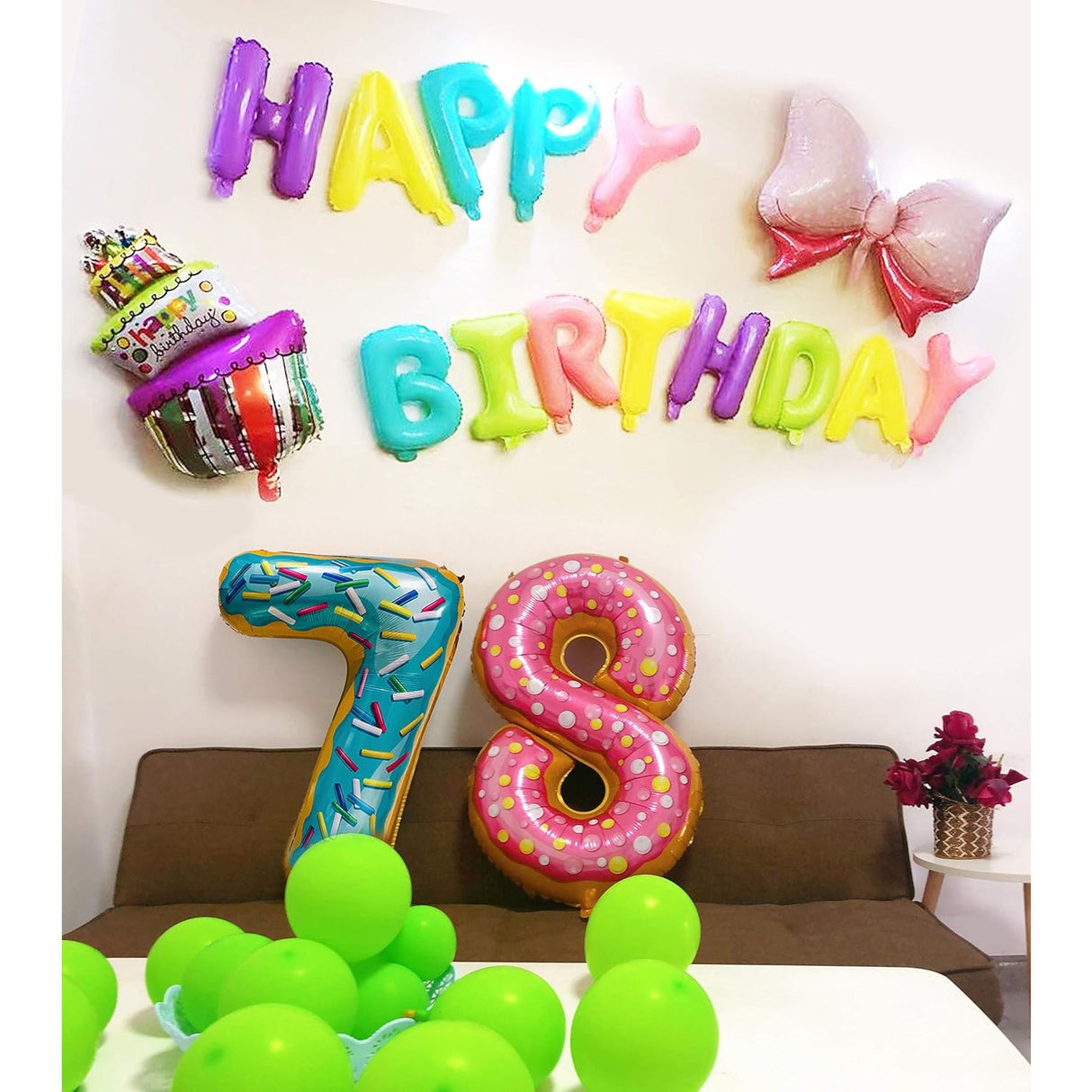 Balon Din Folie Metalizata Figurina Cifra, Imprimeu Gogosi, Tema Aniversare 100 Cm, Ambalaj Individual, Pai Inclus, Umflare Cu Aer Sau Heliu, Cifra 7 - vivimall.ro