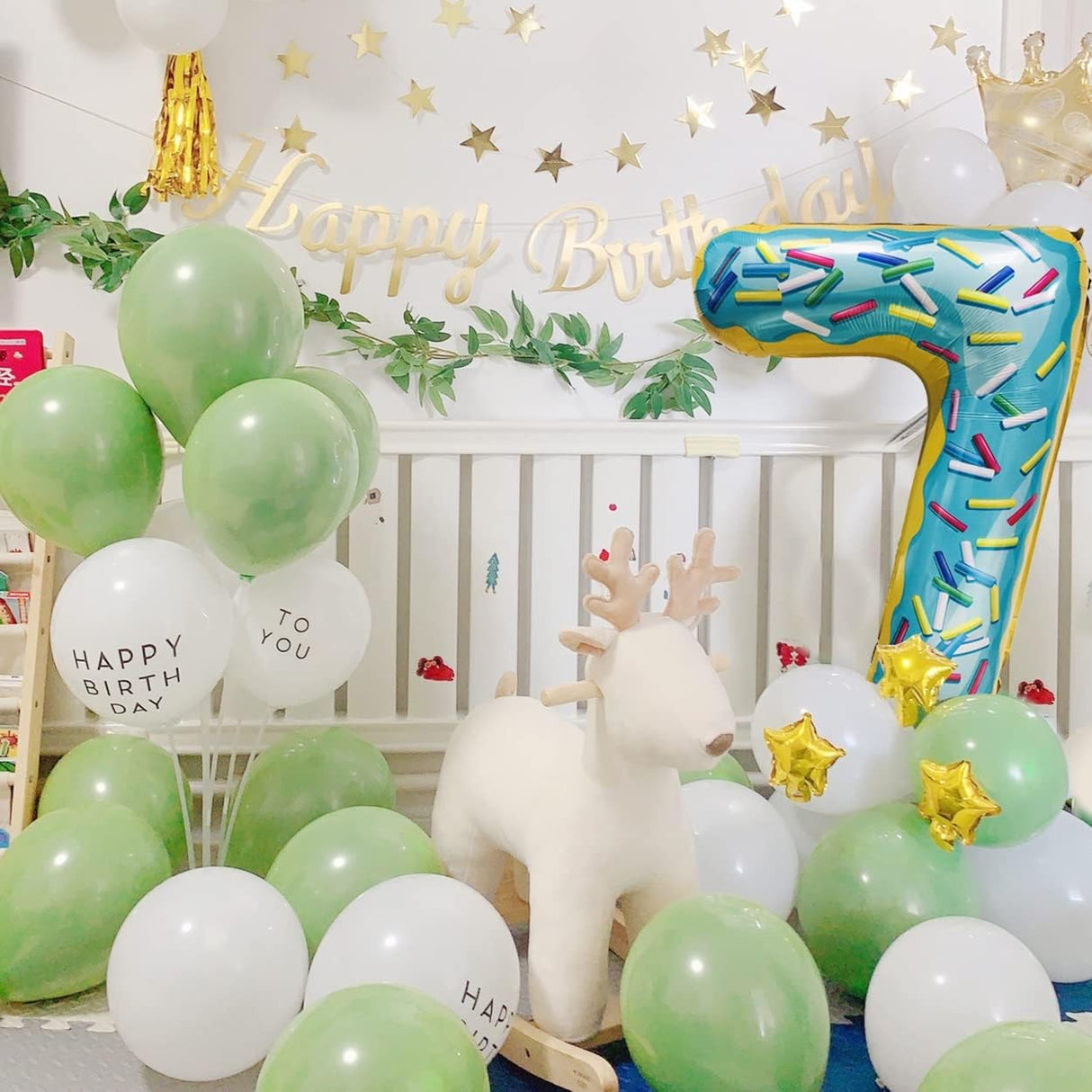 Balon Din Folie Metalizata Figurina Cifra, Imprimeu Gogosi, Tema Aniversare 100 Cm, Ambalaj Individual, Pai Inclus, Umflare Cu Aer Sau Heliu, Cifra 7 - vivimall.ro