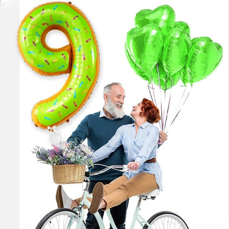 Balon Din Folie Metalizata Figurina Cifra, Imprimeu Gogosi, Tema Aniversare 100 Cm, Ambalaj Individual, Pai Inclus, Umflare Cu Aer Sau Heliu, Cifra 9 - vivimall.ro