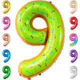 Balon din Folie Metalizata Vivimall, Figurina Cifra, Imprimeu Gogosi, Tema Aniversare 100 cm, Ambalaj Individual, Pai inclus, Umflare cu Aer sau Heliu, Multicolor, Cifra 9