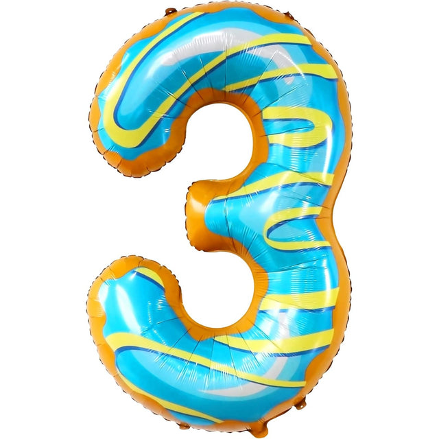 Balon Din Folie Metalizata Figurina Cifra, Imprimeu Gogosi, Tema Aniversare 100 Cm, Ambalaj Individual, Pai Inclus, Umflare Cu Aer Sau Heliu, Cifra 3 - vivimall.ro
