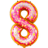 Balon din Folie Metalizata Vivimall, Figurina Cifra, Imprimeu Gogosi, Tema Aniversare 100 cm, Ambalaj Individual, Pai inclus, Umflare cu Aer sau Heliu, Multicolor, Cifra 8