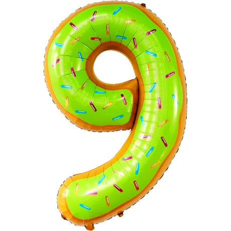 Balon Din Folie Metalizata Figurina Cifra, Imprimeu Gogosi, Tema Aniversare 100 Cm, Ambalaj Individual, Pai Inclus, Umflare Cu Aer Sau Heliu, Cifra 9 - vivimall.ro