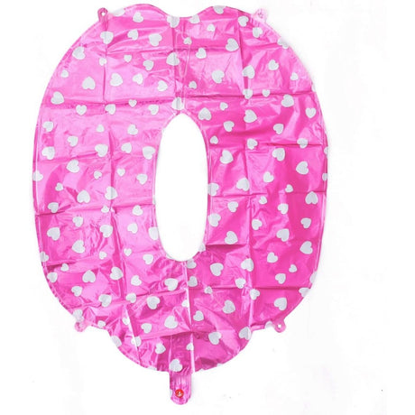 Balon Din Folie Metalizata Figurina Cifra, Imprimeu Inimi, Tema Aniversare 80 Cm, Ambalaj Individual, Pai Inclus, Umflare Cu Aer Sau Heliu, Cifra 0 - vivimall.ro