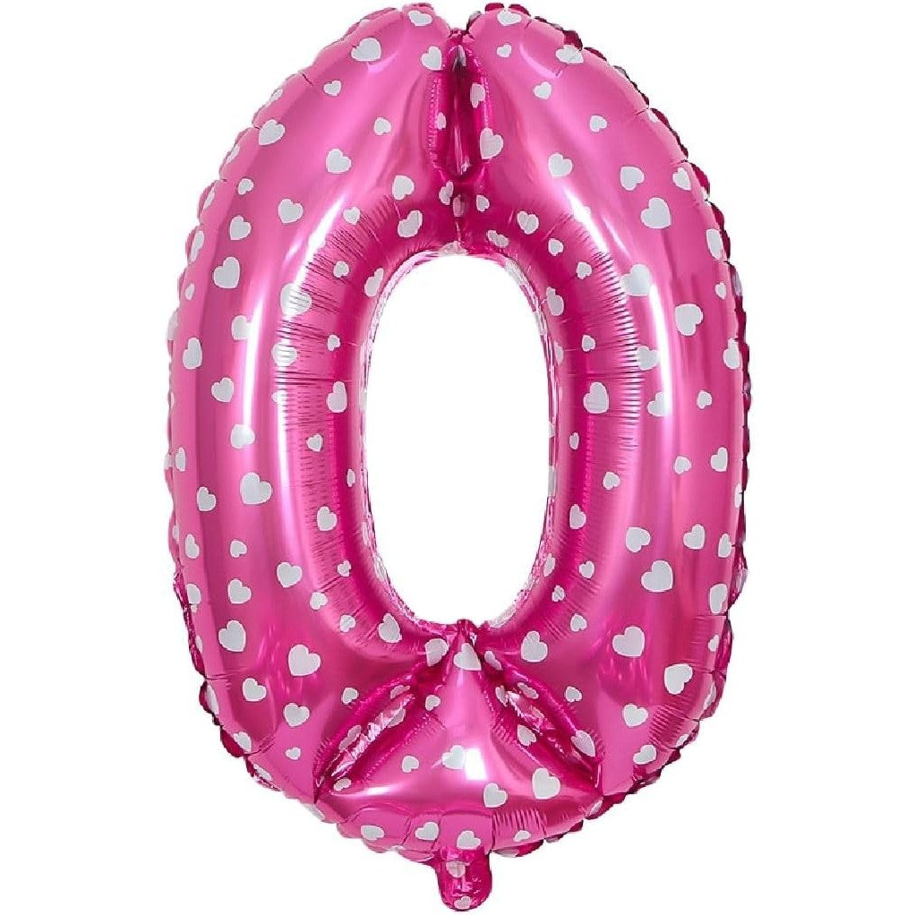 Balon Din Folie Metalizata Figurina Cifra, Imprimeu Inimi, Tema Aniversare 80 Cm, Ambalaj Individual, Pai Inclus, Umflare Cu Aer Sau Heliu, Cifra 0 - vivimall.ro