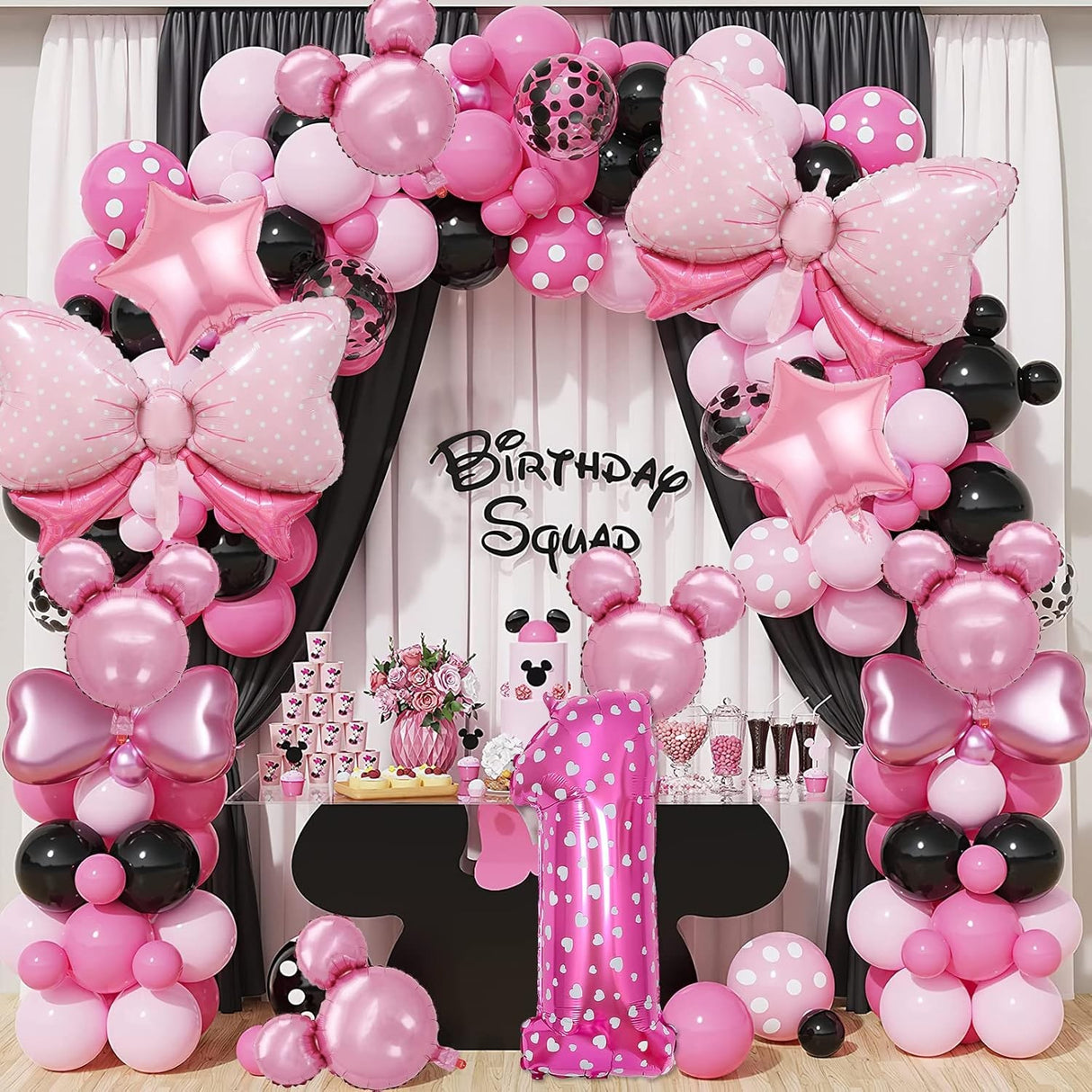 Balon din Folie Metalizata Vivimall, Figurina Cifra, Imprimeu Inimi, Tema Aniversare 80 cm, Ambalaj Individual, Pai inclus, Umflare cu Aer sau Heliu, Roz, Cifra 1 - vivimall.ro