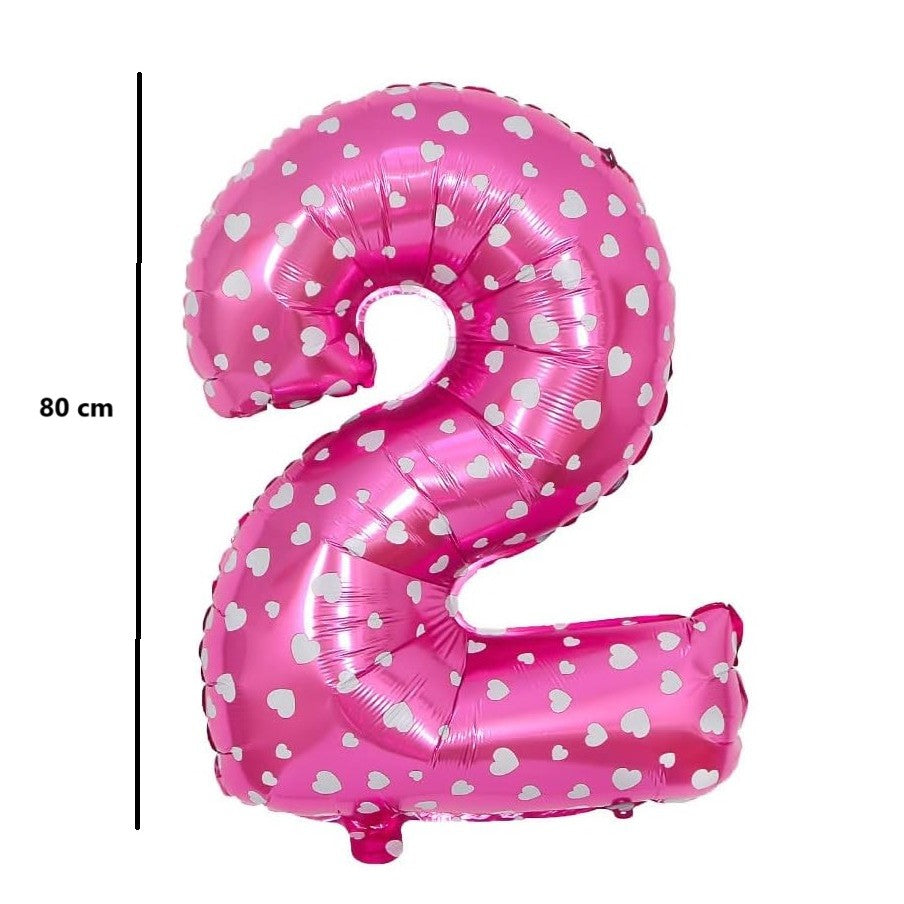 Balon Din Folie Metalizata Figurina Cifra, Imprimeu Inimi, Tema Aniversare 80 Cm, Ambalaj Individual, Pai Inclus, Umflare Cu Aer Sau Heliu, Cifra 2 - vivimall.ro
