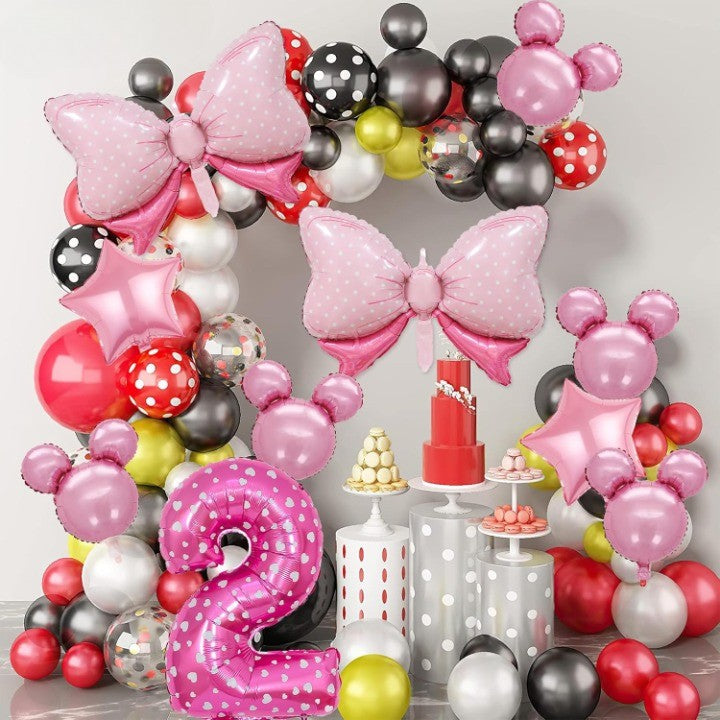 Balon din Folie Metalizata Vivimall, Figurina Cifra, Imprimeu Inimi, Tema Aniversare 80 cm, Ambalaj Individual, Pai inclus, Umflare cu Aer sau Heliu, Roz, Cifra 2 - vivimall.ro