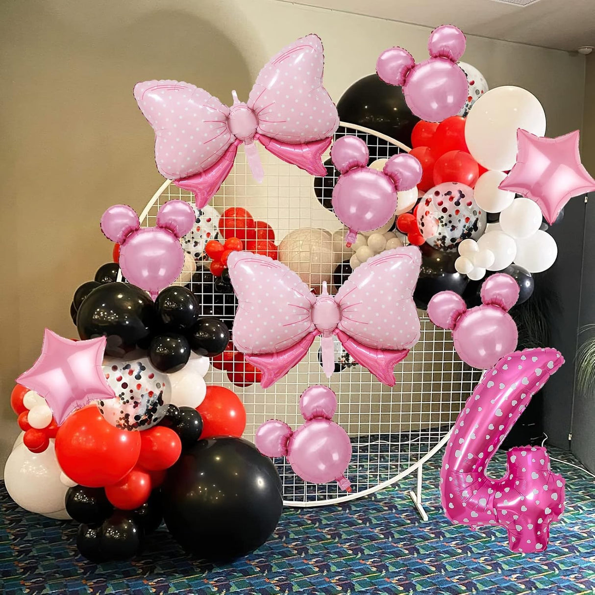 Balon Din Folie Metalizata Figurina Cifra, Imprimeu Inimi, Tema Aniversare 80 Cm, Ambalaj Individual, Pai Inclus, Umflare Cu Aer Sau Heliu, Cifra 4 - vivimall.ro