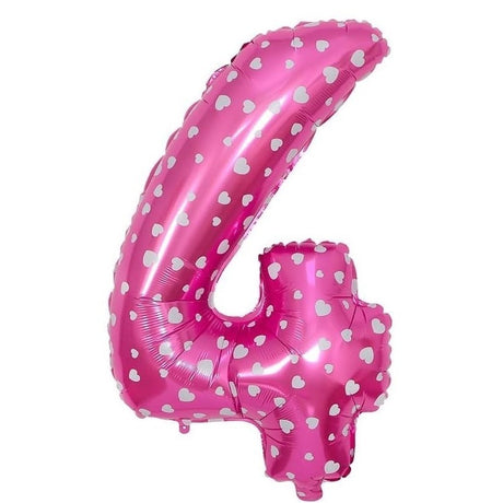 Balon Din Folie Metalizata Figurina Cifra, Imprimeu Inimi, Tema Aniversare 80 Cm, Ambalaj Individual, Pai Inclus, Umflare Cu Aer Sau Heliu, Cifra 4 - vivimall.ro