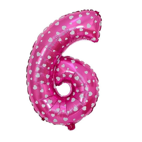 Balon Din Folie Metalizata Figurina Cifra, Imprimeu Inimi, Tema Aniversare 80 Cm, Ambalaj Individual, Pai Inclus, Umflare Cu Aer Sau Heliu, Cifra 6 - vivimall.ro