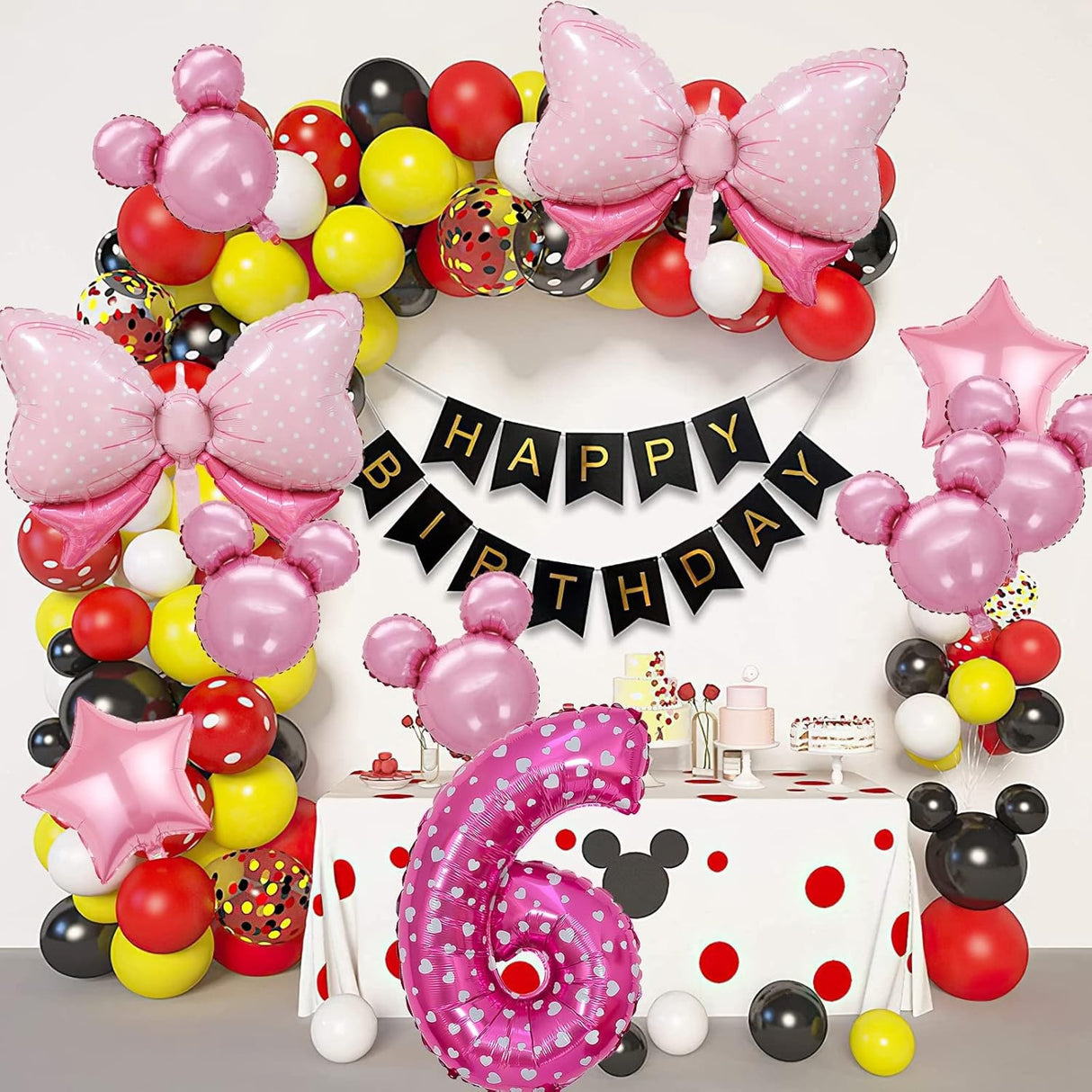 Balon Din Folie Metalizata Figurina Cifra, Imprimeu Inimi, Tema Aniversare 80 Cm, Ambalaj Individual, Pai Inclus, Umflare Cu Aer Sau Heliu, Cifra 6 - vivimall.ro