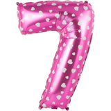 Balon din Folie Metalizata Vivimall, Figurina Cifra, Imprimeu Inimi, Tema Aniversare 80 cm, Ambalaj Individual, Pai inclus, Umflare cu Aer sau Heliu, Roz, Cifra 7 - vivimall.ro