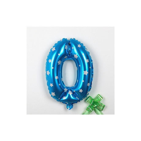Balon Din Folie Metalizata Figurina Cifra, Imprimeu Stele, Tema Aniversare 80 Cm, Ambalaj Individual, Pai Inclus, Umflare Cu Aer Sau Heliu, Cifra 0 - vivimall.ro
