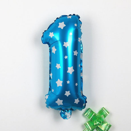 Balon Din Folie Metalizata Figurina Cifra, Imprimeu Stele, Tema Aniversare 80 Cm, Ambalaj Individual, Pai Inclus, Umflare Cu Aer Sau Heliu, Cifra 1 - vivimall.ro