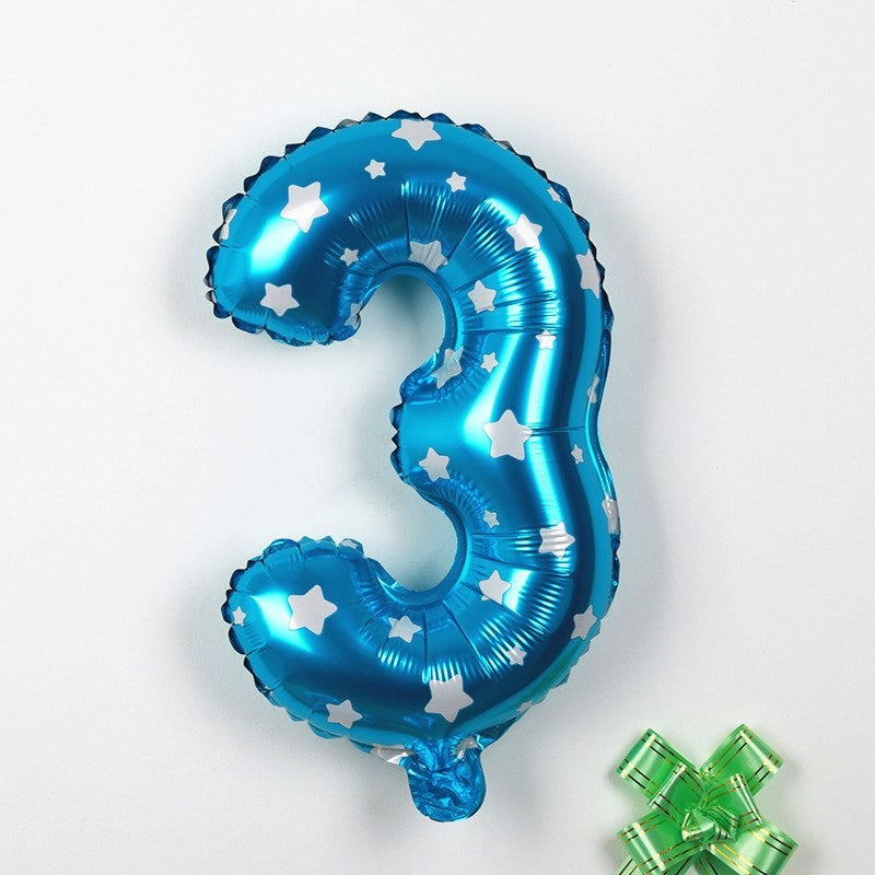 Balon Din Folie Metalizata Figurina Cifra, Imprimeu Stele, Tema Aniversare 80 Cm, Ambalaj Individual, Pai Inclus, Umflare Cu Aer Sau Heliu, Cifra 3 - vivimall.ro