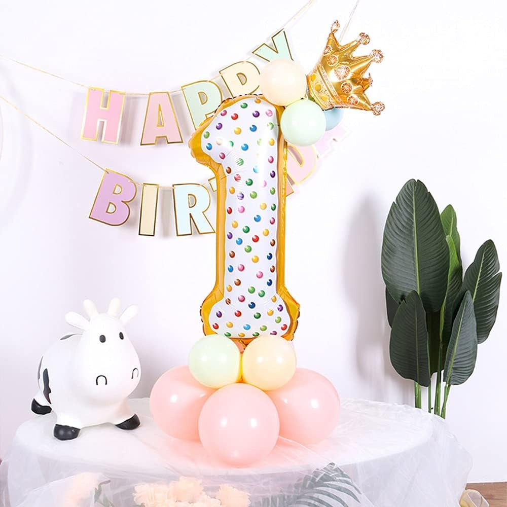 Balon din Folie Metalizata Vivimall, Figurina Cifra, Model Candy, Tema Aniversare 100 cm, Ambalaj Individual, Pai inclus, Umflare cu Aer sau Heliu, Multicolor, Cifra 1 - vivimall.ro