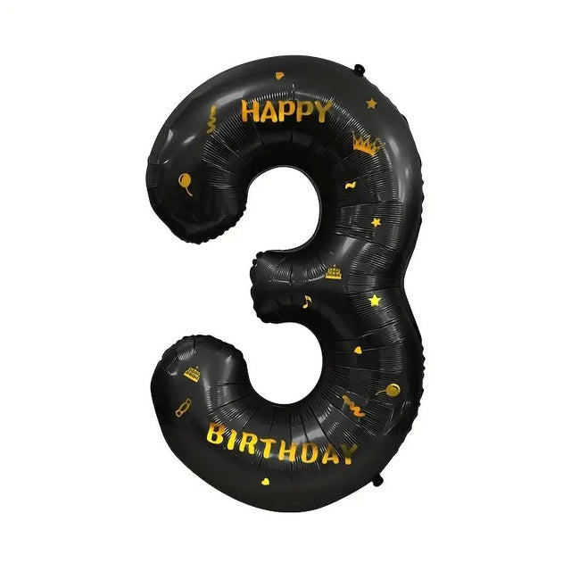 Balon Din Folie Metalizata Figurina Cifra, Scris Happy Birthday, Tema Aniversare 100 Cm, Ambalaj Individual, Pai Inclus, Umflare Cu Aer Sau Heliu, Cifra 3 - vivimall.ro