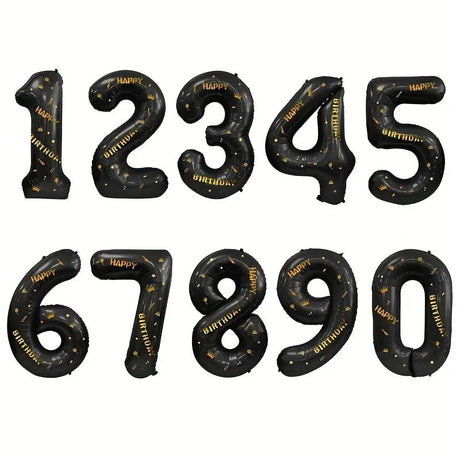 Balon din Folie Metalizata Vivimall, Figurina Cifra, Scris Happy Birthday, Tema Aniversare 100 cm, Ambalaj Individual, Pai inclus, Umflare cu Aer sau Heliu, Negru, Cifra 8