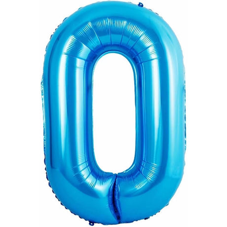 Balon din Folie Metalizata Vivimall, Figurina Cifra si Coroana, Tema Aniversare 100 cm, Ambalaj Individual, Pai inclus, Umflare cu Aer sau Heliu, Albastru, Cifra 0
