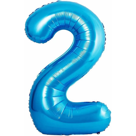 Balon din Folie Metalizata Vivimall, Figurina Cifra si Coroana, Tema Aniversare 100 cm, Ambalaj Individual, Pai inclus, Umflare cu Aer sau Heliu, Albastru, Cifra 2