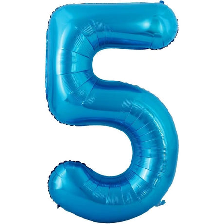 Balon din Folie Metalizata Vivimall, Figurina Cifra si Coroana, Tema Aniversare 100 cm, Ambalaj Individual, Pai inclus, Umflare cu Aer sau Heliu, Albastru, Cifra 5