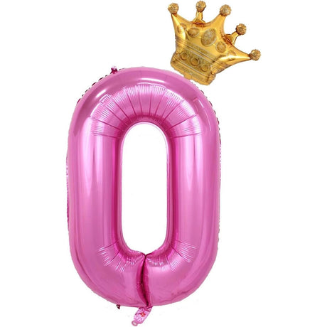 Balon Din Folie Metalizata Figurina Cifra Si Coroana, Tema Aniversare 100 Cm, Ambalaj Individual, Pai Inclus, Umflare Cu Aer Sau Heliu, Cifra 0 - vivimall.ro