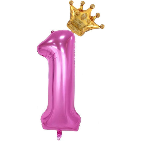 Balon Din Folie Metalizata Figurina Cifra Si Coroana, Tema Aniversare 100 Cm, Ambalaj Individual, Pai Inclus, Umflare Cu Aer Sau Heliu, Cifra 1 - vivimall.ro