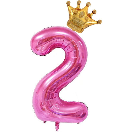 Balon Din Folie Metalizata Figurina Cifra Si Coroana, Tema Aniversare 100 Cm, Ambalaj Individual, Pai Inclus, Umflare Cu Aer Sau Heliu, Cifra 2 - vivimall.ro