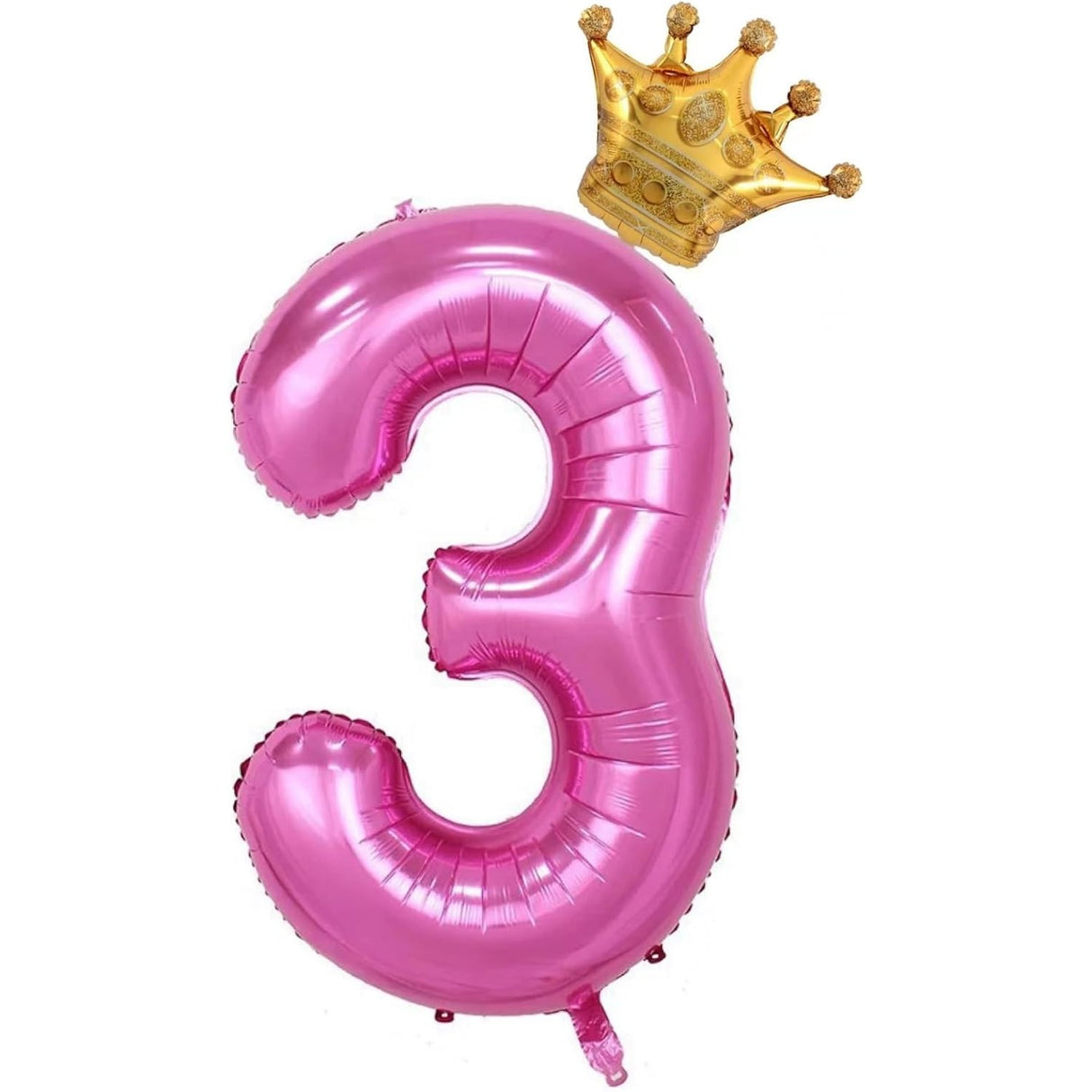 Balon Din Folie Metalizata Figurina Cifra Si Coroana, Tema Aniversare 100 Cm, Ambalaj Individual, Pai Inclus, Umflare Cu Aer Sau Heliu, Cifra 3 - vivimall.ro