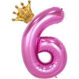 Balon Din Folie Metalizata Figurina Cifra Si Coroana, Tema Aniversare 100 Cm, Ambalaj Individual, Pai Inclus, Umflare Cu Aer Sau Heliu, Cifra 6 - vivimall.ro