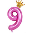 Balon Din Folie Metalizata Figurina Cifra Si Coroana, Tema Aniversare 100 Cm, Ambalaj Individual, Pai Inclus, Umflare Cu Aer Sau Heliu, Cifra 9 - vivimall.ro