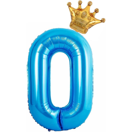 Balon Din Folie Metalizata Figurina Cifra Si Coroana, Tema Aniversare 100 Cm, Ambalaj Individual, Pai Inclus, Umflare Cu Aer Sau Heliu, Cifra 0 - vivimall.ro