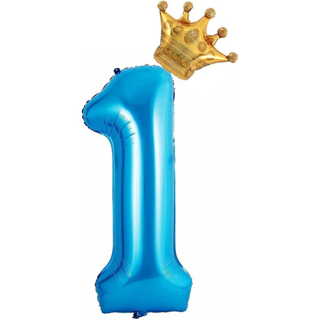 Balon Din Folie Metalizata Figurina Cifra Si Coroana, Tema Aniversare 100 Cm, Ambalaj Individual, Pai Inclus, Umflare Cu Aer Sau Heliu, Cifra 1 - vivimall.ro