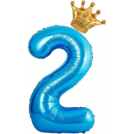 Balon Din Folie Metalizata Figurina Cifra Si Coroana, Tema Aniversare 100 Cm, Ambalaj Individual, Pai Inclus, Umflare Cu Aer Sau Heliu, Cifra 2 - vivimall.ro