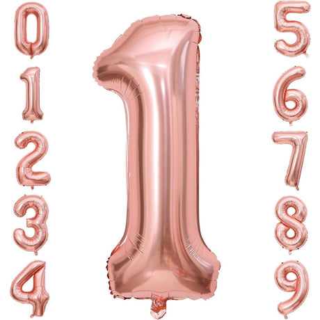 Balon Din Folie Metalizata Figurina Cifra, Tema Aniversare 100 Cm, Ambalaj Individual, Pai Inclus, Umflare Cu Aer Sau Heliu, Coral, Rose, Cifra 1 - vivimall.ro