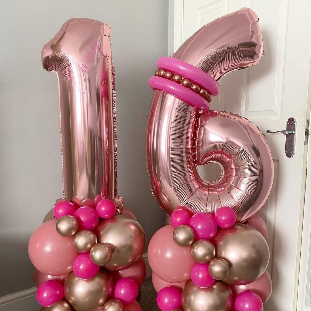 Balon Din Folie Metalizata Figurina Cifra, Tema Aniversare 100 Cm, Ambalaj Individual, Pai Inclus, Umflare Cu Aer Sau Heliu, Coral, Rose, Cifra 1 - vivimall.ro