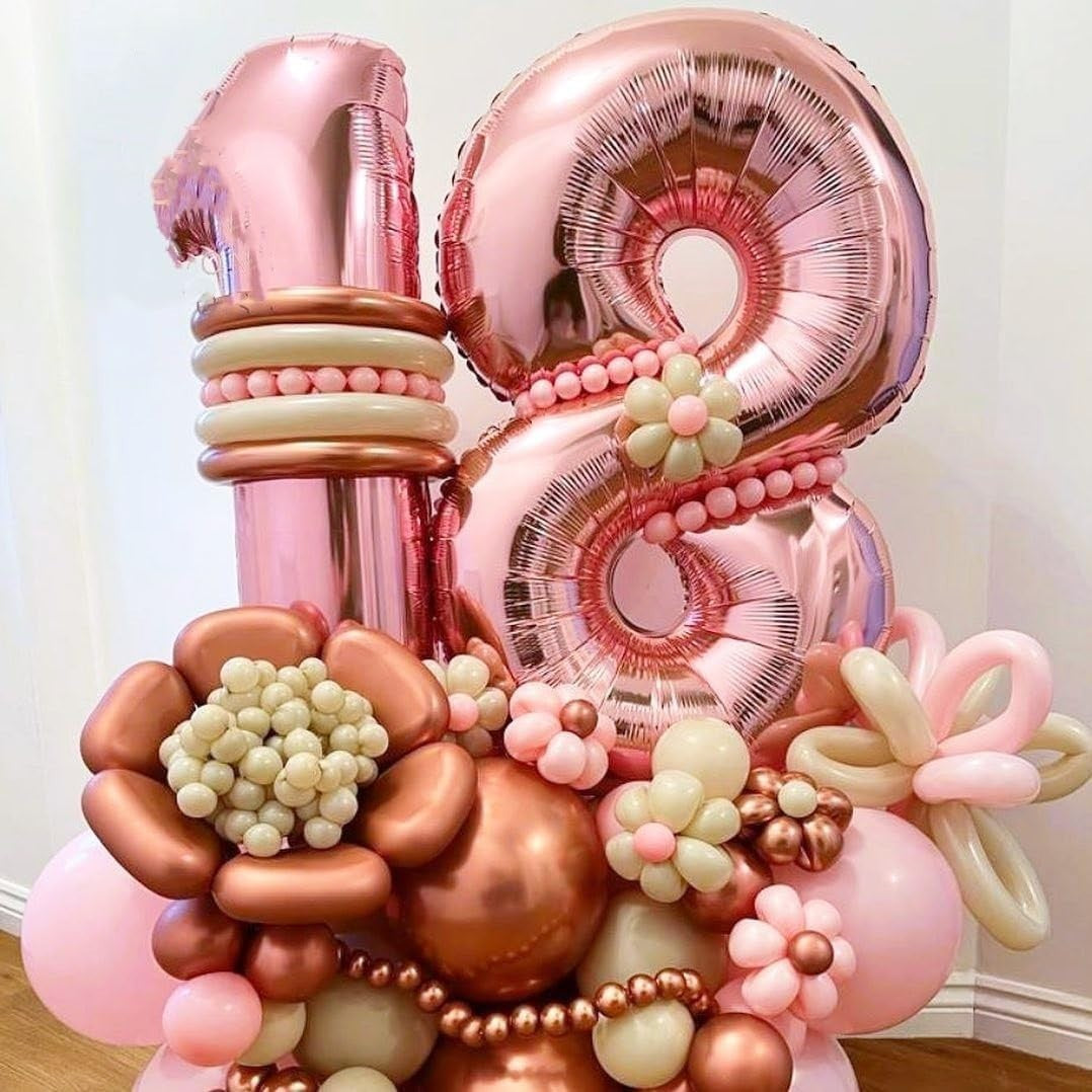 Balon Din Folie Metalizata Figurina Cifra, Tema Aniversare 100 Cm, Ambalaj Individual, Pai Inclus, Umflare Cu Aer Sau Heliu, Coral, Rose, Cifra 1 - vivimall.ro