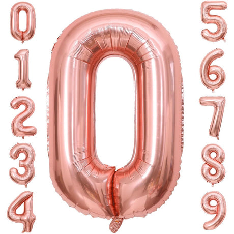 Balon Din Folie Metalizata Figurina Cifra, Tema Aniversare 100 Cm, Ambalaj Individual, Pai Inclus, Umflare Cu Aer Sau Heliu, Coral, Rose, Cifra 0 - vivimall.ro