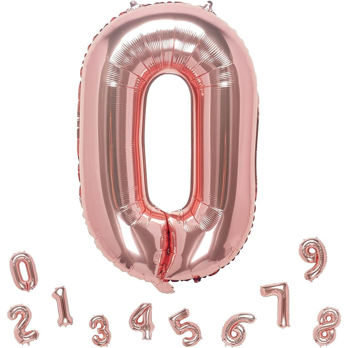 Balon Din Folie Metalizata Figurina Cifra, Tema Aniversare 100 Cm, Ambalaj Individual, Pai Inclus, Umflare Cu Aer Sau Heliu, Coral, Rose, Cifra 0 - vivimall.ro