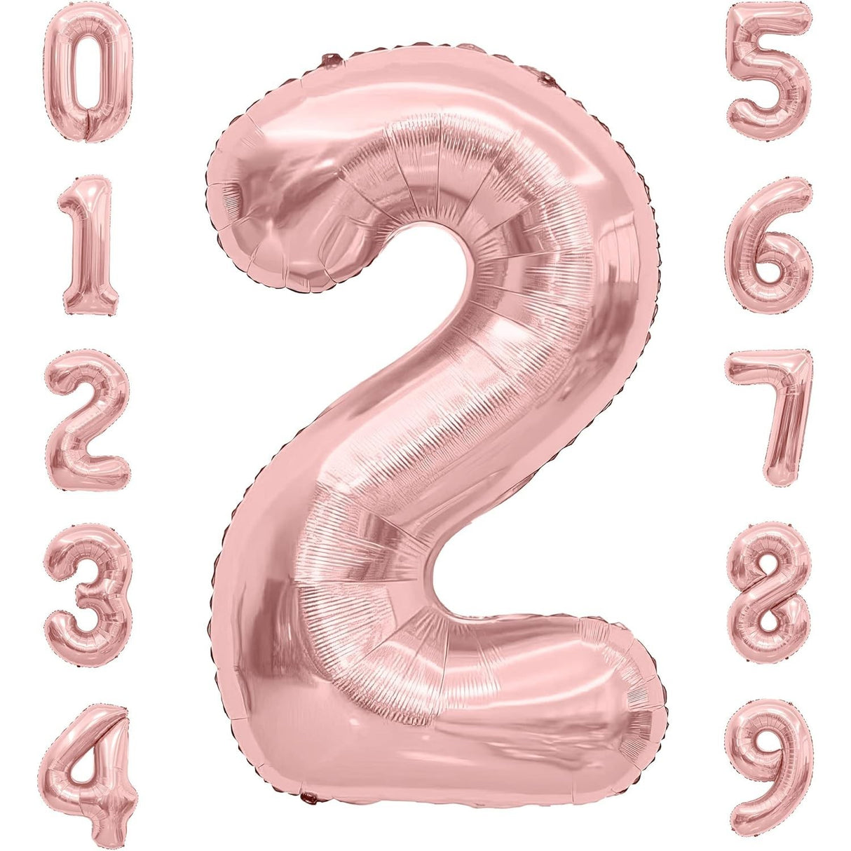 Balon Din Folie Metalizata Figurina Cifra, Tema Aniversare 100 Cm, Ambalaj Individual, Pai Inclus, Umflare Cu Aer Sau Heliu, Coral, Rose, Cifra 2 - vivimall.ro