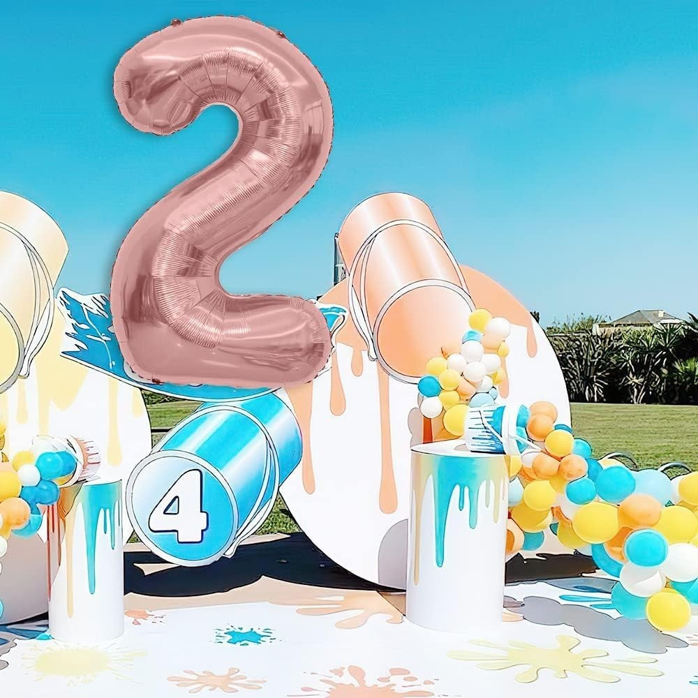 Balon Din Folie Metalizata Figurina Cifra, Tema Aniversare 100 Cm, Ambalaj Individual, Pai Inclus, Umflare Cu Aer Sau Heliu, Coral, Rose, Cifra 2 - vivimall.ro