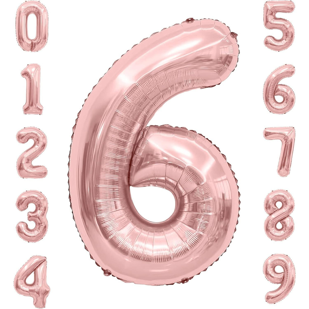 Balon Din Folie Metalizata Figurina Cifra, Tema Aniversare 100 Cm, Ambalaj Individual, Pai Inclus, Umflare Cu Aer Sau Heliu, Coral, Rose, Cifra 6 - vivimall.ro
