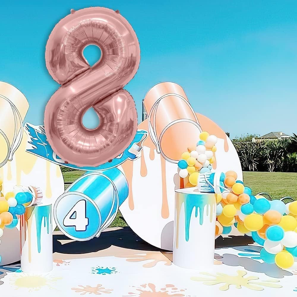Balon din Folie Metalizata Vivimall, Figurina Cifra, Tema Aniversare 100 cm, Ambalaj Individual, Pai inclus, Umflare cu Aer sau Heliu, Coral, Rose Gold, Cifra 8 - vivimall.ro
